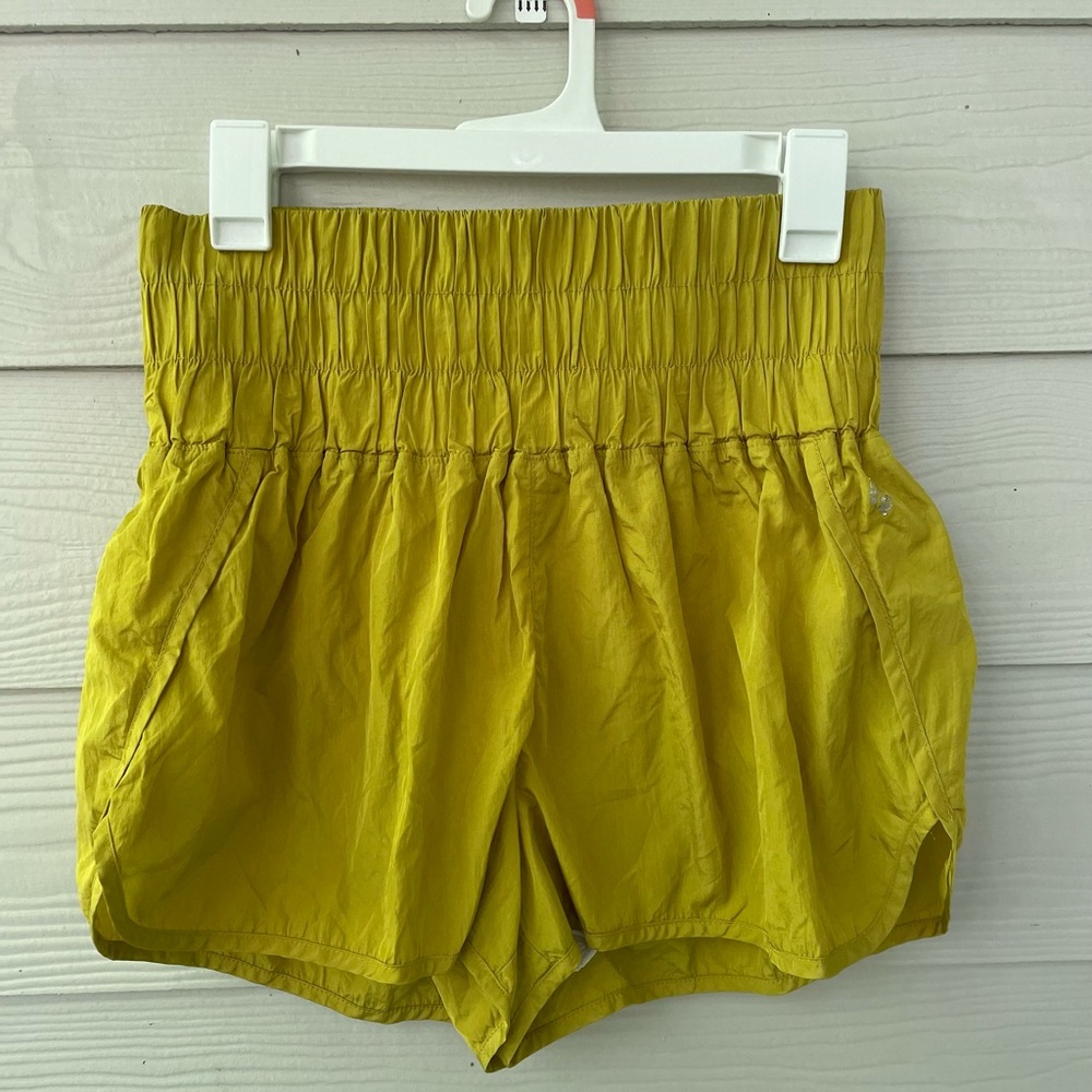 Free People High-Waist Athletic Shorts — Green/Yellow